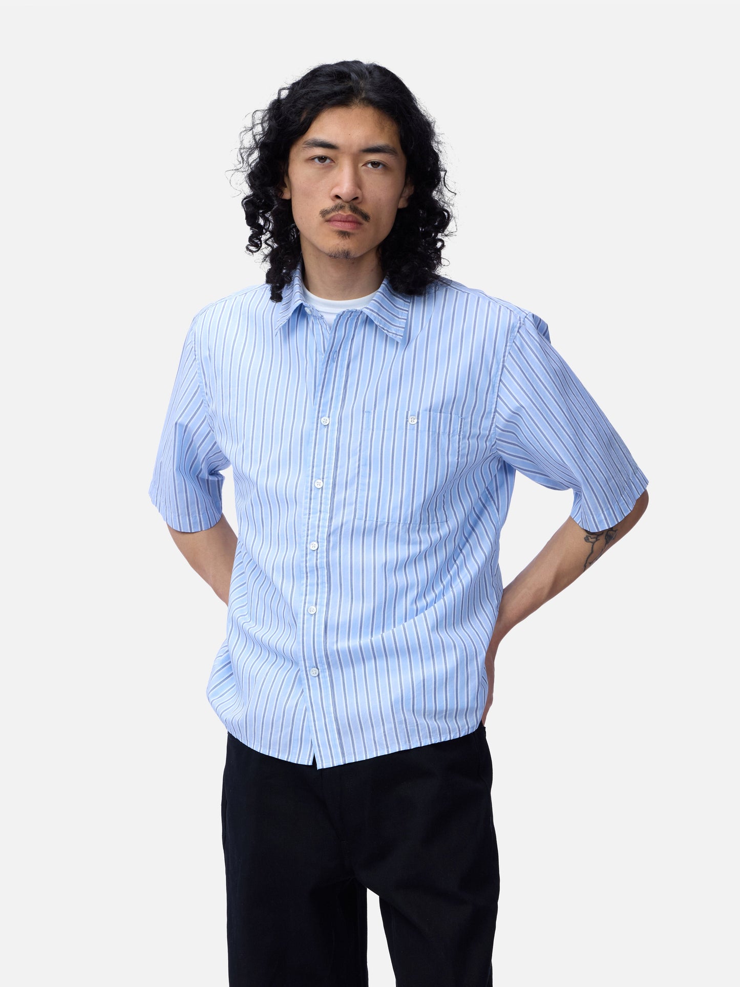 Short Sleeve Commuter Shirt Blue Stripe