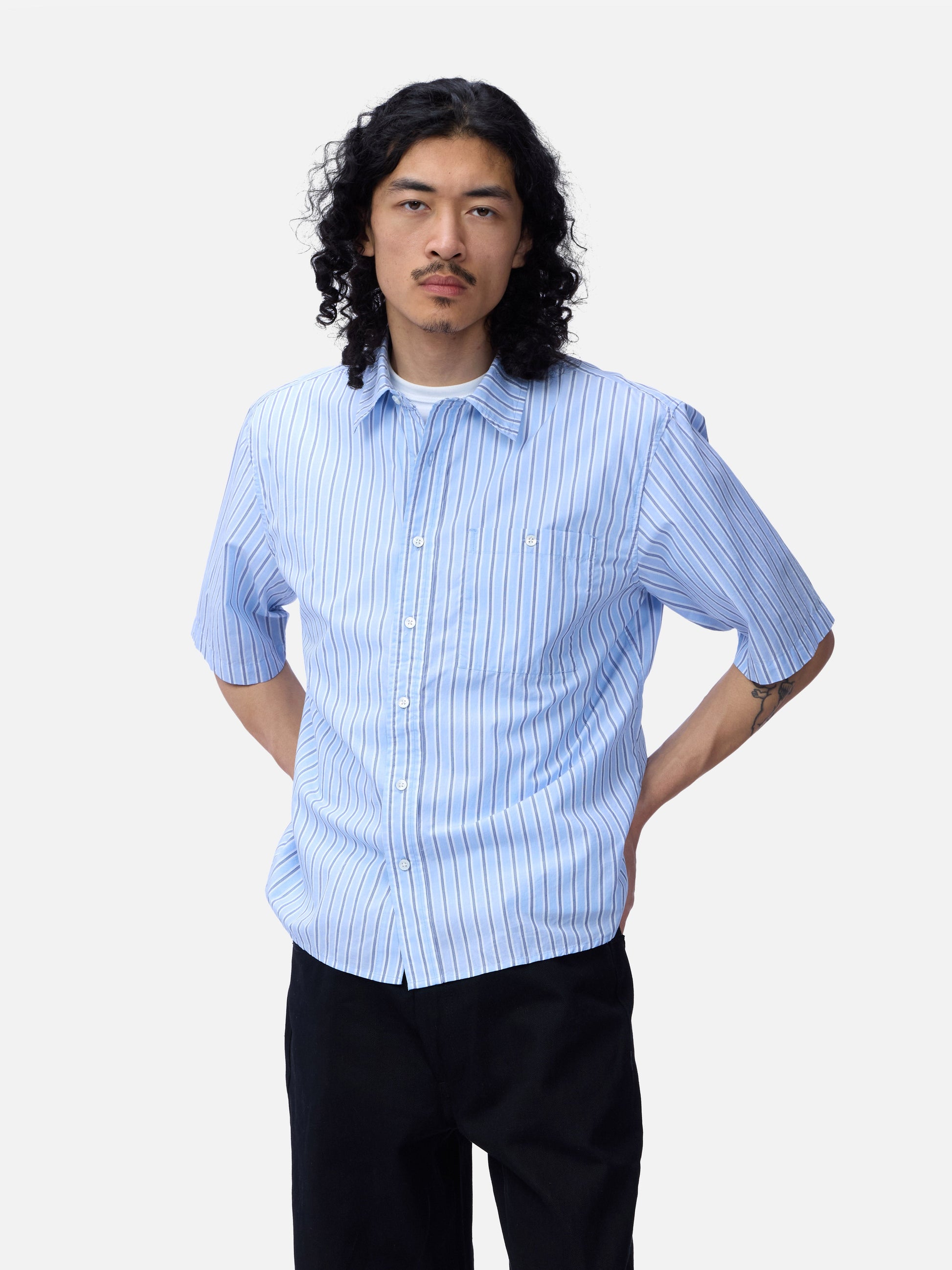 Short Sleeve Commuter Shirt Blue Stripe