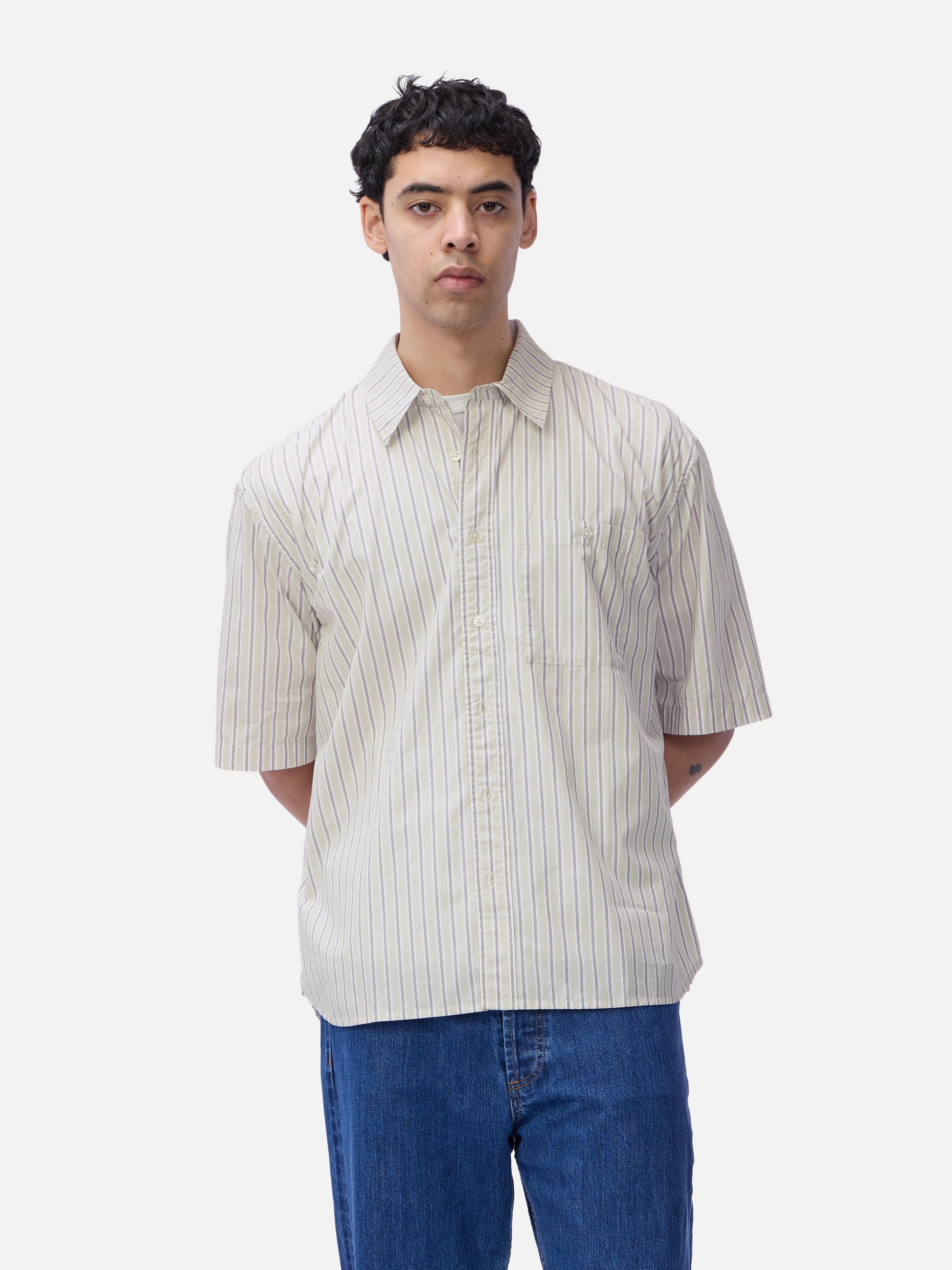 Short Sleeve Commuter Shirt Tan Stripe