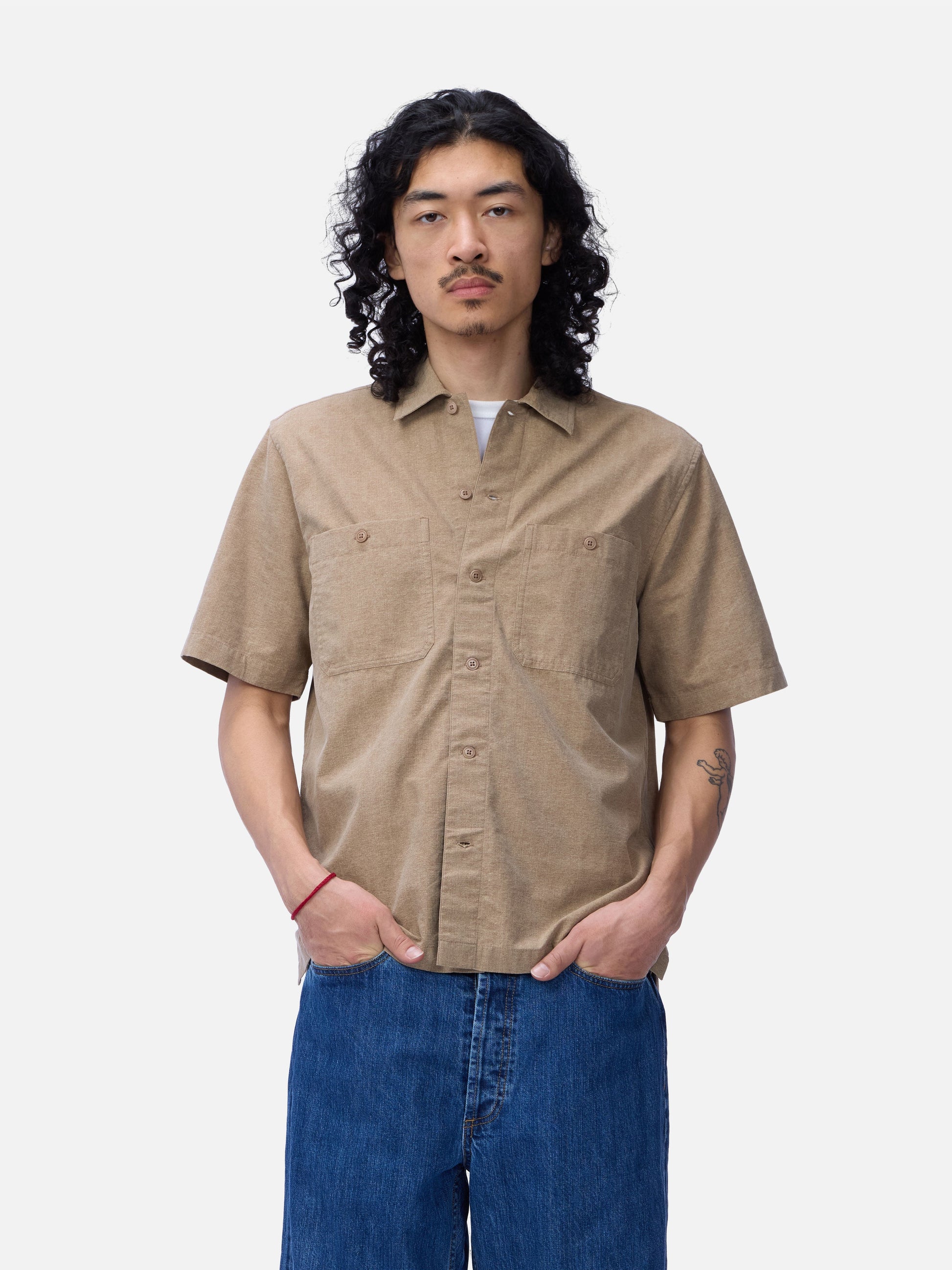 Short Sleeve Workshirt Brown Pigment Dye