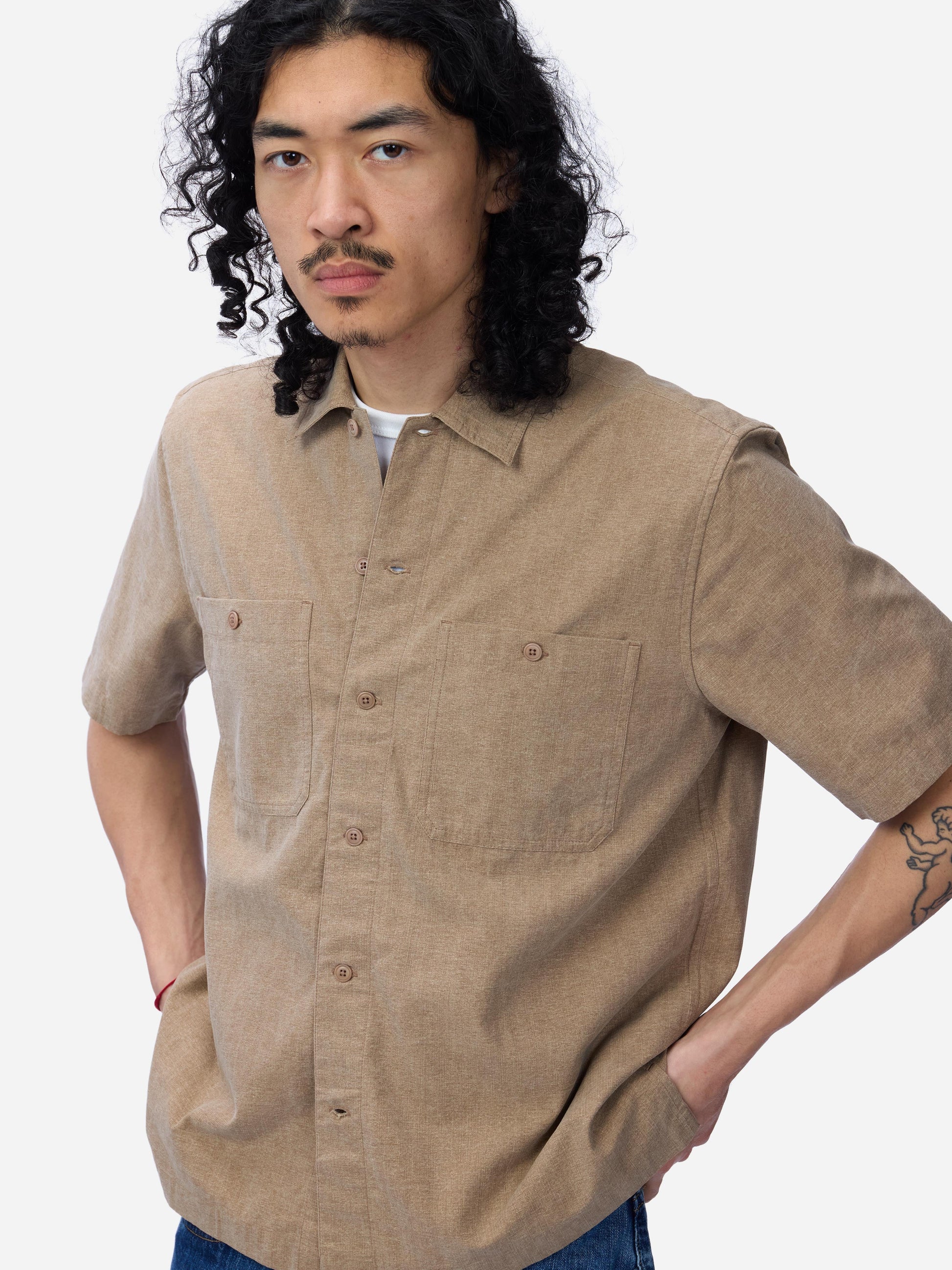 Short Sleeve Workshirt Brown Pigment Dye