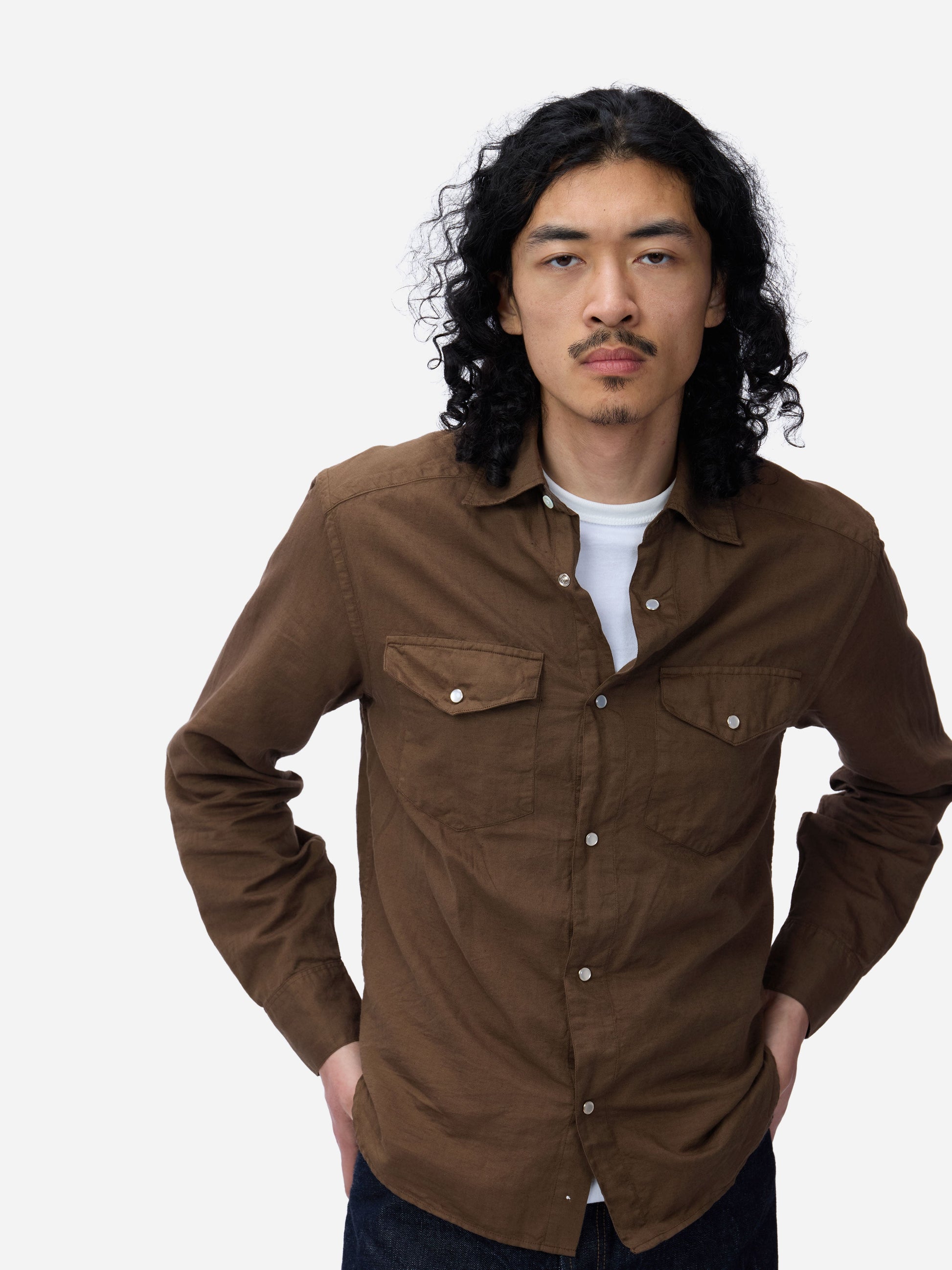 Snap Western Shirt Mocha Garment Dye