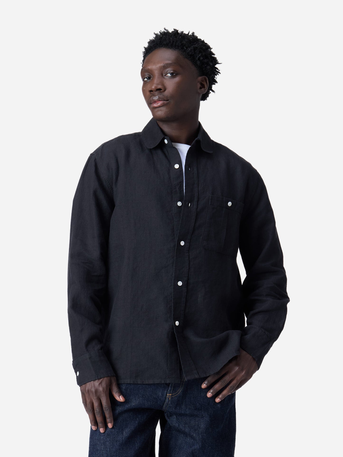 Club Collar Shirt Black Hemp